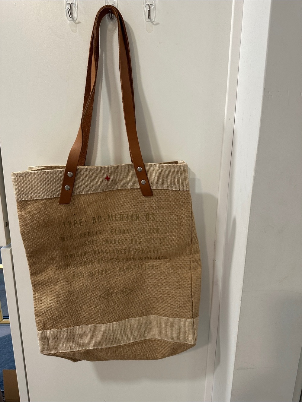 Apolis Global Citizen Canvas Market Tote Bag with Brown Leather Straps